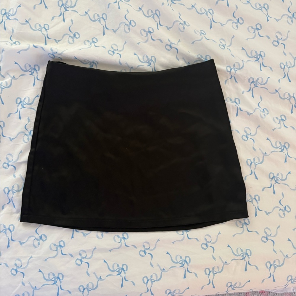 sky to moon black satin mini skirt